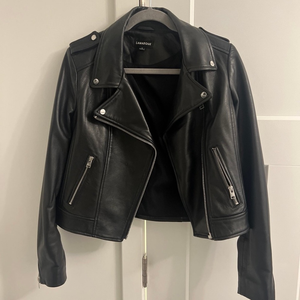 Lamarque Black Leather Moto Jacket